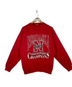 Vintage 90s University Of Nebraska Huskers Football Pullover Crewneck with National Champion Print - NCAA Retro Shirt