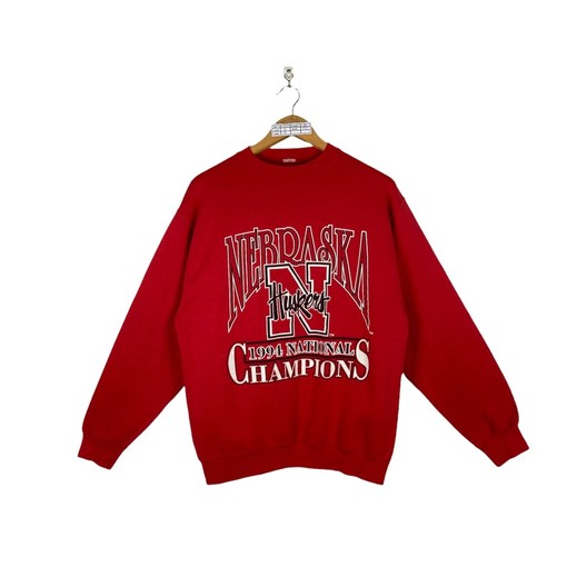 Vintage 90s University Of Nebraska Huskers Football Pullover Crewneck with National Champion Print - NCAA Retro Shirt