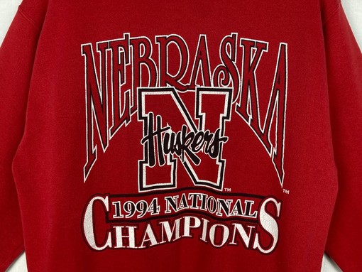 Vintage 90s University Of Nebraska Huskers Football Pullover Crewneck with National Champion Print - NCAA Retro Shirt - Image 2