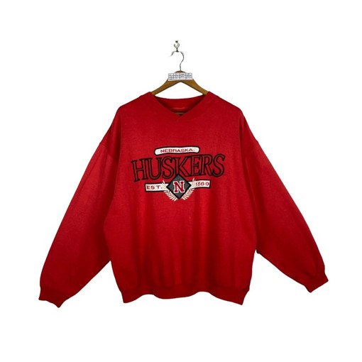 Vintage 90's University of Nebraska Huskers Football Print Sweatshirt, NCAA Gist Fans Apparel
