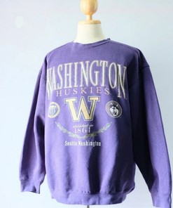 Vintage 90s University of Washington Huskies Football Crewneck Sweatshirt T-Shirt, College Football Sportswear