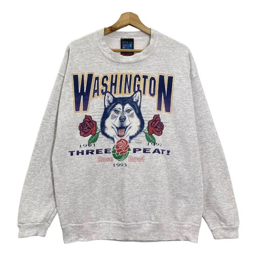 Vintage 90s University of Washington Huskies Rose Bowl Big Logo Sweatshirt, NCAA Shirts for Men