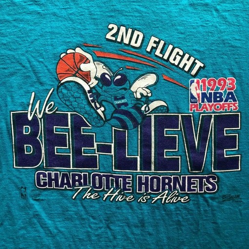 Vintage '93 BNA Playoffs Charlotte Hornets T-Shirt - Gift For NBA Fans - Image 2