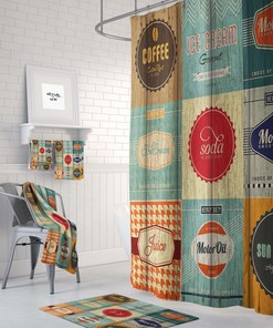 Vintage Advertising Shower Curtain Set - Rustic Bath Decor with Nostalgic Touches
