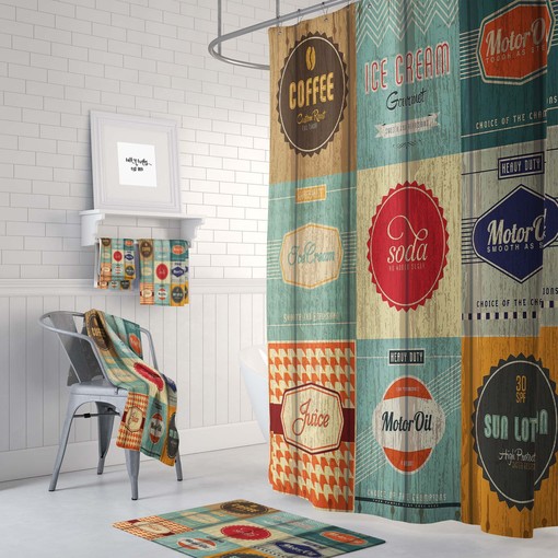 Vintage Advertising Shower Curtain Set - Rustic Bath Decor with Nostalgic Touches