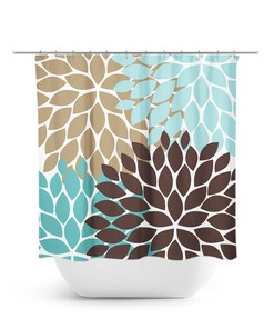 Vintage Aqua Brown Beige Floral Shower Curtain | Bath Decor for Aqua and Brown Bathroom