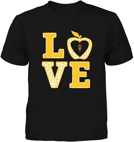 Vintage Arizona State Sun Devils Teacher Stacked Love Leopard Apple T-Shirt