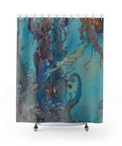 Vintage Art Nouveau Edmund Dulac Watercolor Shower Curtain, The Little Mermaid | vintage shower curtains