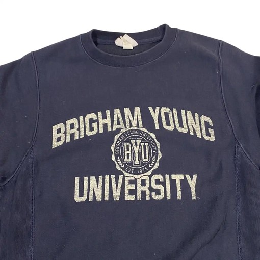 Vintage BYU Champion Reverse Weave T-Shirt Sweatshirt for Sports Fans - Image 2