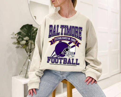 Vintage Baltimore Football Crewneck Sweatshirt, Retro NFL Hoodie for Fans