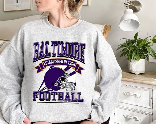 Vintage Baltimore Football Crewneck Sweatshirt, Retro NFL Hoodie for Fans - Image 2