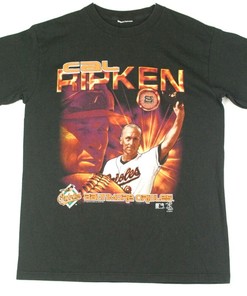 Vintage Baltimore Orioles Cal Ripken Jr. Y2K Baseball T-Shirt Mens Black Coin with Player Name and Number