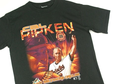Vintage Baltimore Orioles Cal Ripken Jr. Y2K Baseball T-Shirt Mens Black Coin with Player Name and Number - Image 2