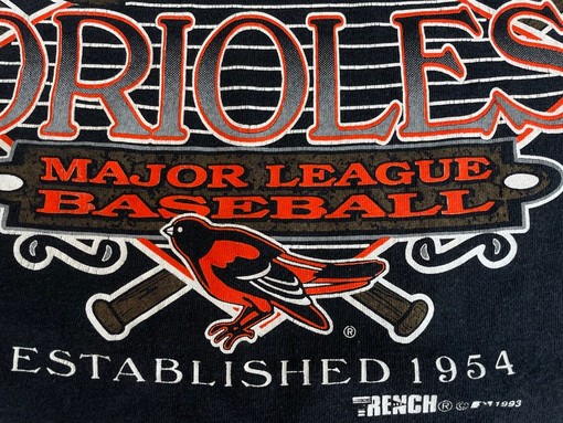 Vintage Baltimore Orioles Trench Tee - 1993 MLB Baseball Black Shirt - Large - USA Made with NCAA Shirts Women - Image 2