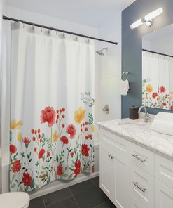 Vintage Bathroom Decor with Botanical Wildflower Floral Boho Shower Curtain
