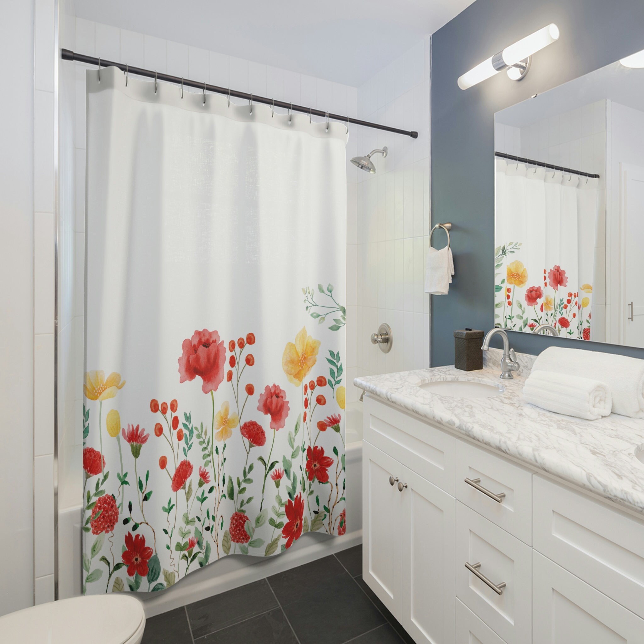 Vintage Bathroom Decor with Botanical Wildflower Floral Boho Shower Curtain