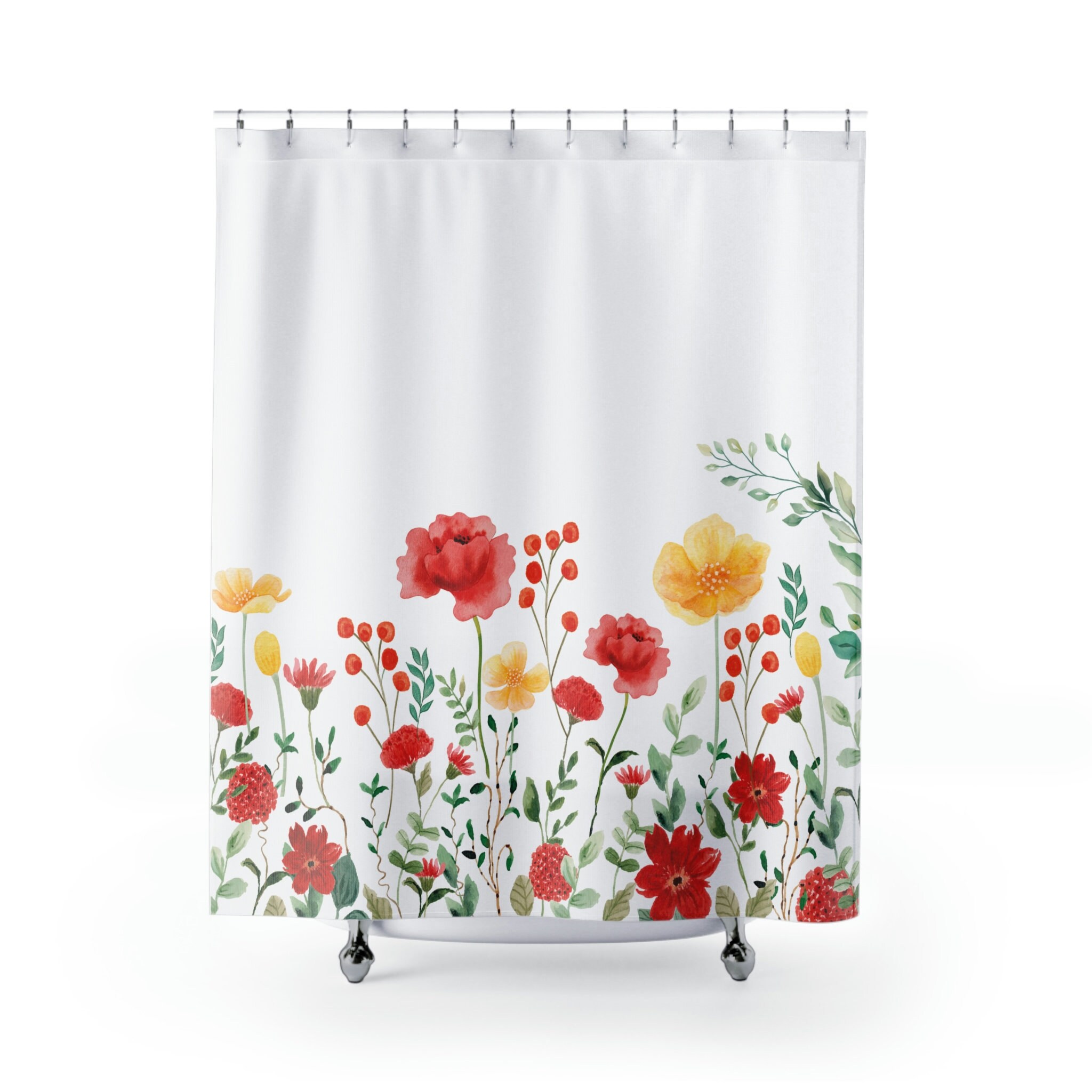 Vintage Bathroom Decor with Botanical Wildflower Floral Boho Shower Curtain - Image 2