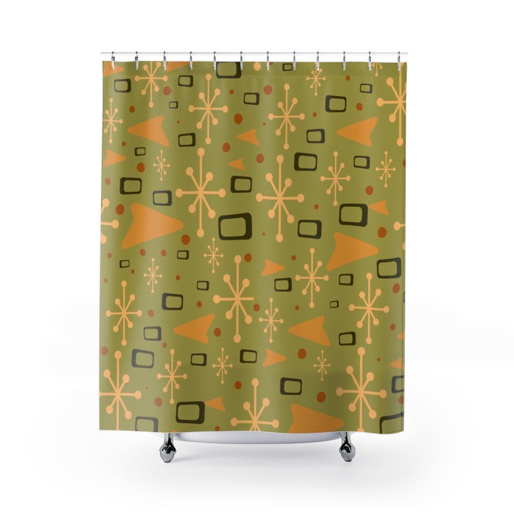 Vintage Bathroom Flair Green Mid Century Modern Inspired Shower Curtain - Add a Touch of History to Your Bathroom Decor - Image 2