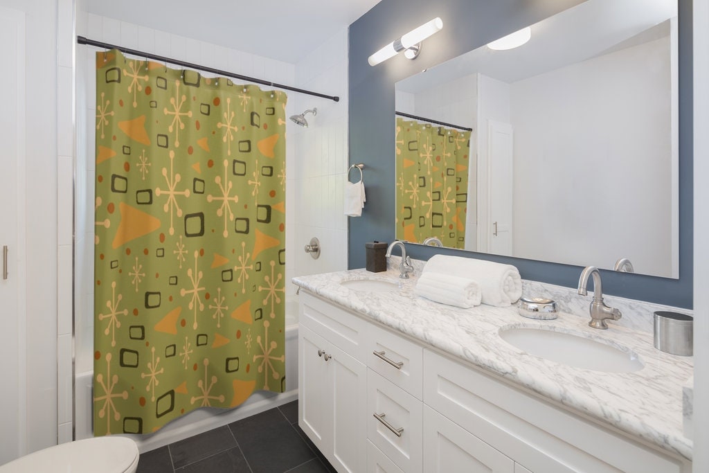 Vintage Bathroom Flair Green Mid Century Modern Inspired Shower Curtain - Add a Touch of History to Your Bathroom Decor - Image 3