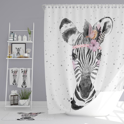 Vintage Bathroom Shower Curtains Boho Zebra Shower Curtain with Bath Set Options
