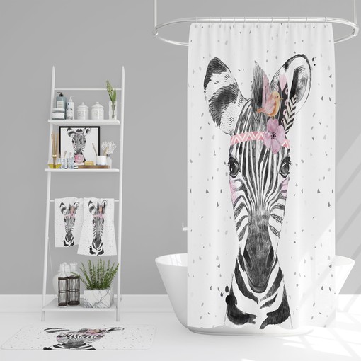 Vintage Bathroom Shower Curtains Boho Zebra Shower Curtain with Bath Set Options - Image 2