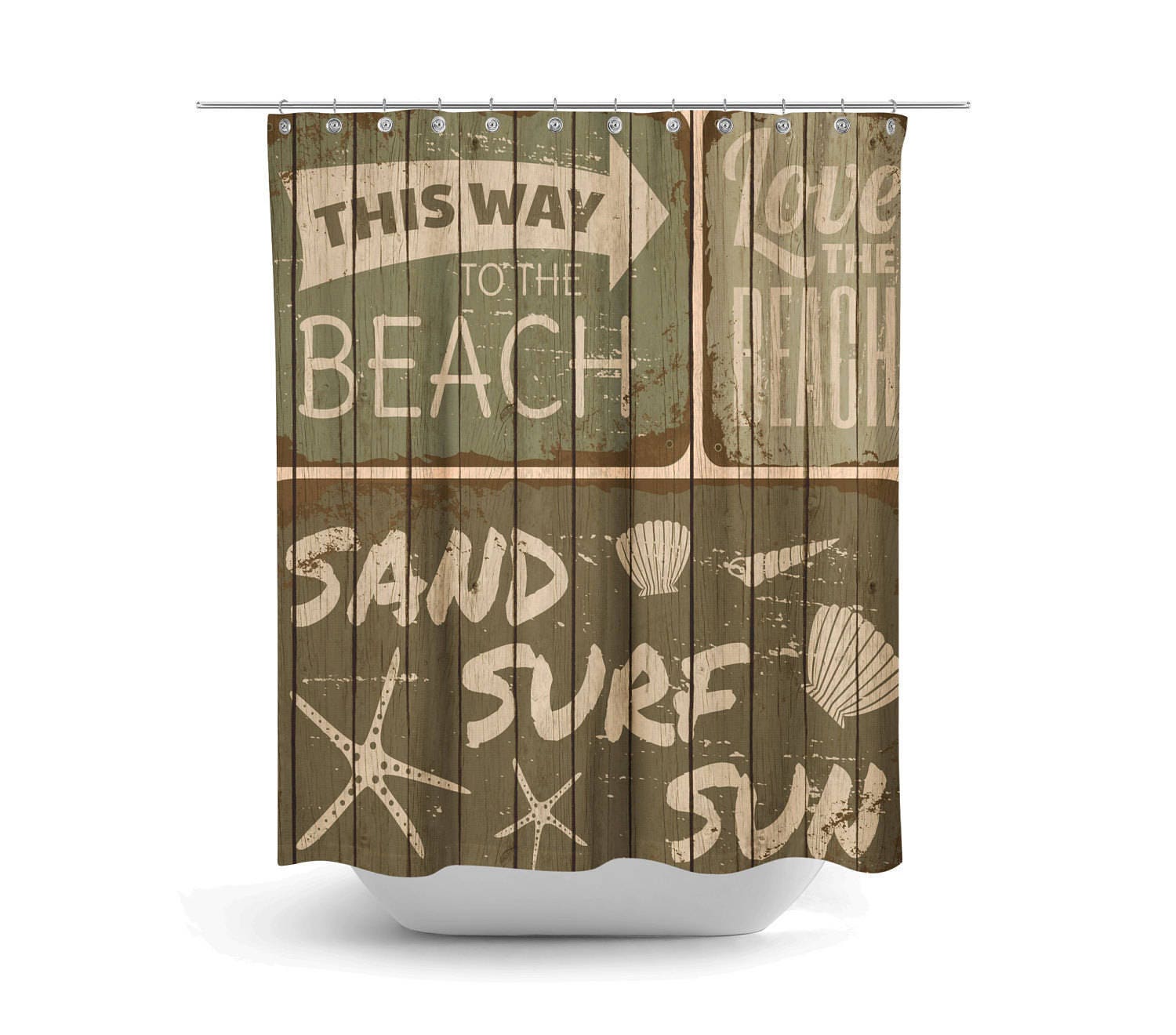 Vintage Beach Sign Shower Curtain Set - Coastal Decor for Your Bath - Image 2