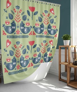 Vintage Bird Forest Shower Curtain, Nordic Birds Animal Flowers, Vintage Bathroom Curtain