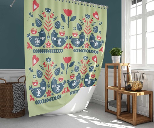 Vintage Bird Forest Shower Curtain, Nordic Birds Animal Flowers, Vintage Bathroom Curtain