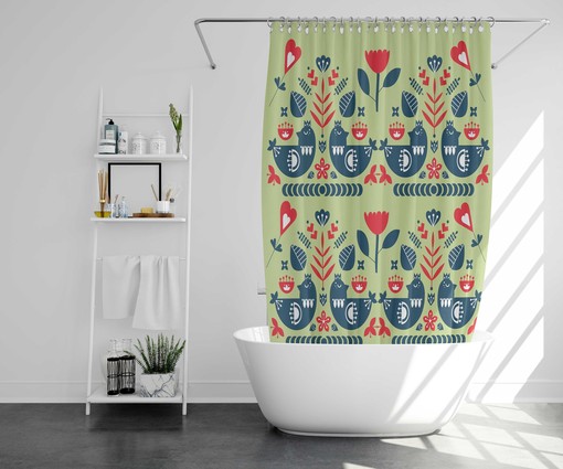Vintage Bird Forest Shower Curtain, Nordic Birds Animal Flowers, Vintage Bathroom Curtain - Image 2