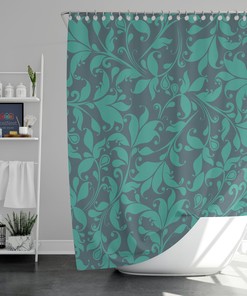 Vintage Blue Floral Shower Curtain, Customizable Size, Contemporary Botanical Print