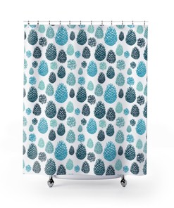 Vintage Blue Forest Bathroom Shower Curtain with Pine Trees