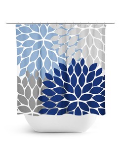 Vintage Blue Gray Floral Shower Curtain | Feminine Bath Curtain for Blue and Gray Bathroom