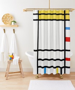 Vintage Boho Shower Curtain with Abstract Sun Design - Mid-Century and Eco-Friendly Material with Hooks Included