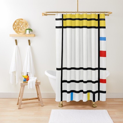 Vintage Boho Shower Curtain with Abstract Sun Design - Mid-Century and Eco-Friendly Material with Hooks Included