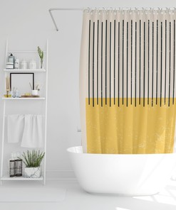 Vintage Boho Shower Curtain with Yellow Lines Design - Abstract Artistic Design - Eco-Friendly and Water-Resistant