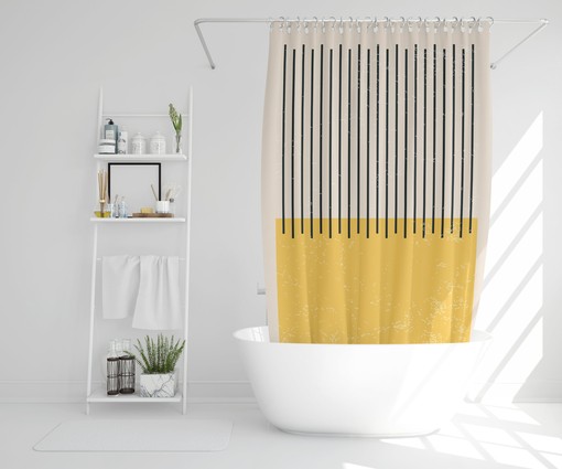 Vintage Boho Shower Curtain with Yellow Lines Design - Abstract Artistic Design - Eco-Friendly and Water-Resistant
