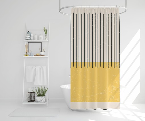 Vintage Boho Shower Curtain with Yellow Lines Design - Abstract Artistic Design - Eco-Friendly and Water-Resistant - Image 2