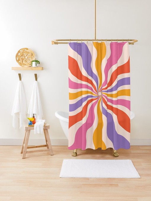 Vintage Boho Sun Disney Shower Curtain - Abstract Pattern and Eco-Friendly Material with Hooks Included