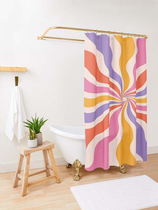 Vintage Boho Sun Disney Shower Curtain - Abstract Pattern and Eco-Friendly Material with Hooks Included - Image 3