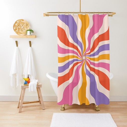 Vintage Boho Sun Disney Shower Curtain - Abstract Pattern and Eco-Friendly Material with Hooks Included - Image 4