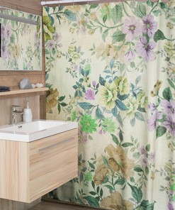 Vintage Botanical Shower Curtain, Retro Tub Backsplash