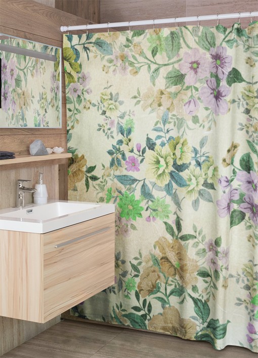 Vintage Botanical Shower Curtain, Retro Tub Backsplash
