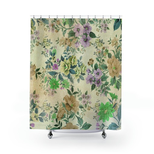 Vintage Botanical Shower Curtain, Retro Tub Backsplash - Image 2