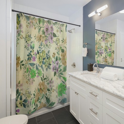 Vintage Botanical Shower Curtain, Retro Tub Backsplash - Image 3