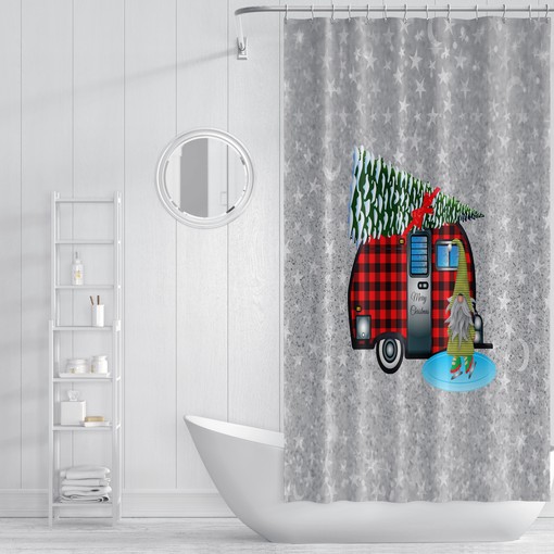 Vintage Camper Christmas Shower Curtain with Retro Holiday Bathroom Decor for Old-School Glam - Image 2
