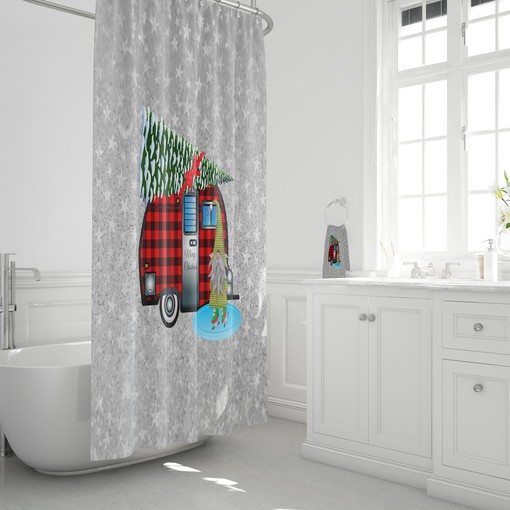 Vintage Camper Christmas Shower Curtain with Retro Holiday Bathroom Decor for Old-School Glam - Image 3