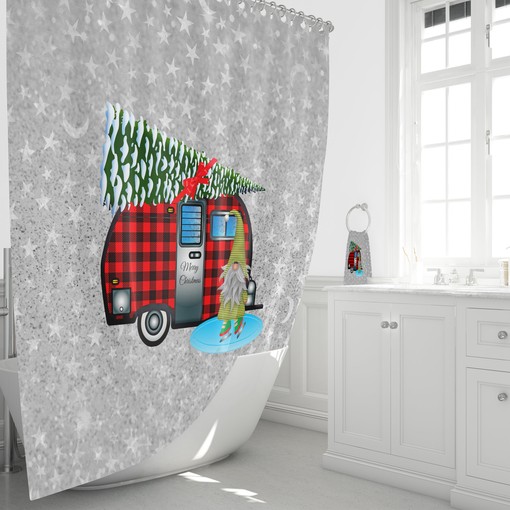 Vintage Camper Christmas Shower Curtain with Retro Holiday Bathroom Decor for Old-School Glam - Image 4