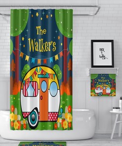 Vintage Camper Custom Shower Curtain Set with Vintage Camper Bath Items for Retro Bathroom Decor