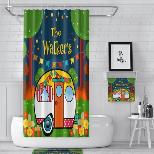 Vintage Camper Custom Shower Curtain Set with Vintage Camper Bath Items for Retro Bathroom Decor