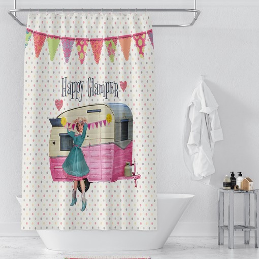 Vintage Camper Glamper Shower Curtain with Retro Bathroom Decor for Old-School Charm - Image 2